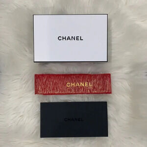 CHANEL gift box with red ribbon and envelope